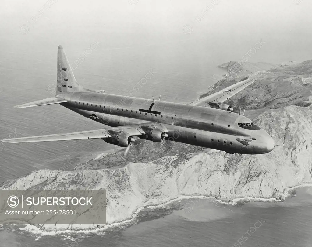 Vintage photograph. Lockheed Constitution over the top of Catalina Island
