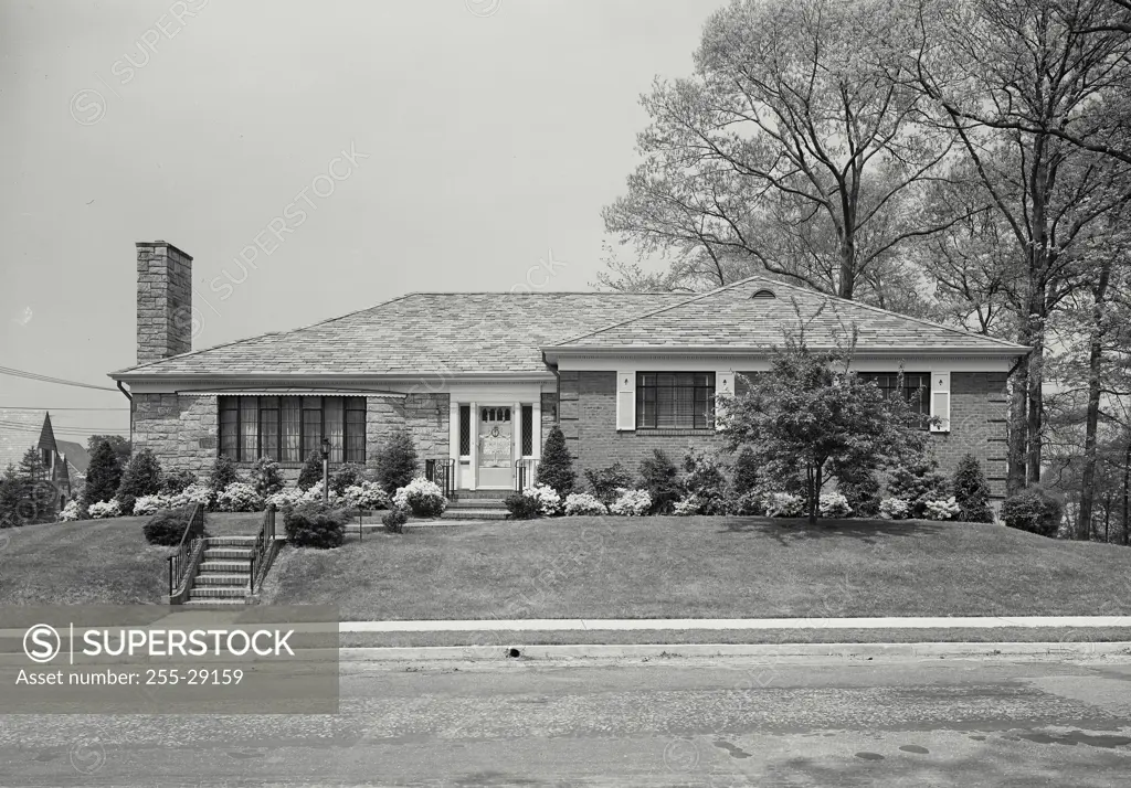 Vintage Photograph. Ranch type home in Jamaica Estates, Queens, New York