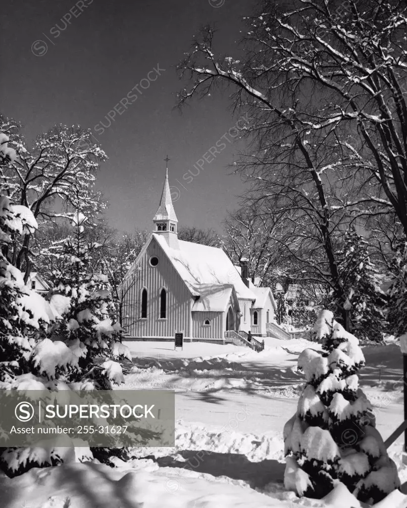 Church on a snow covered landscape