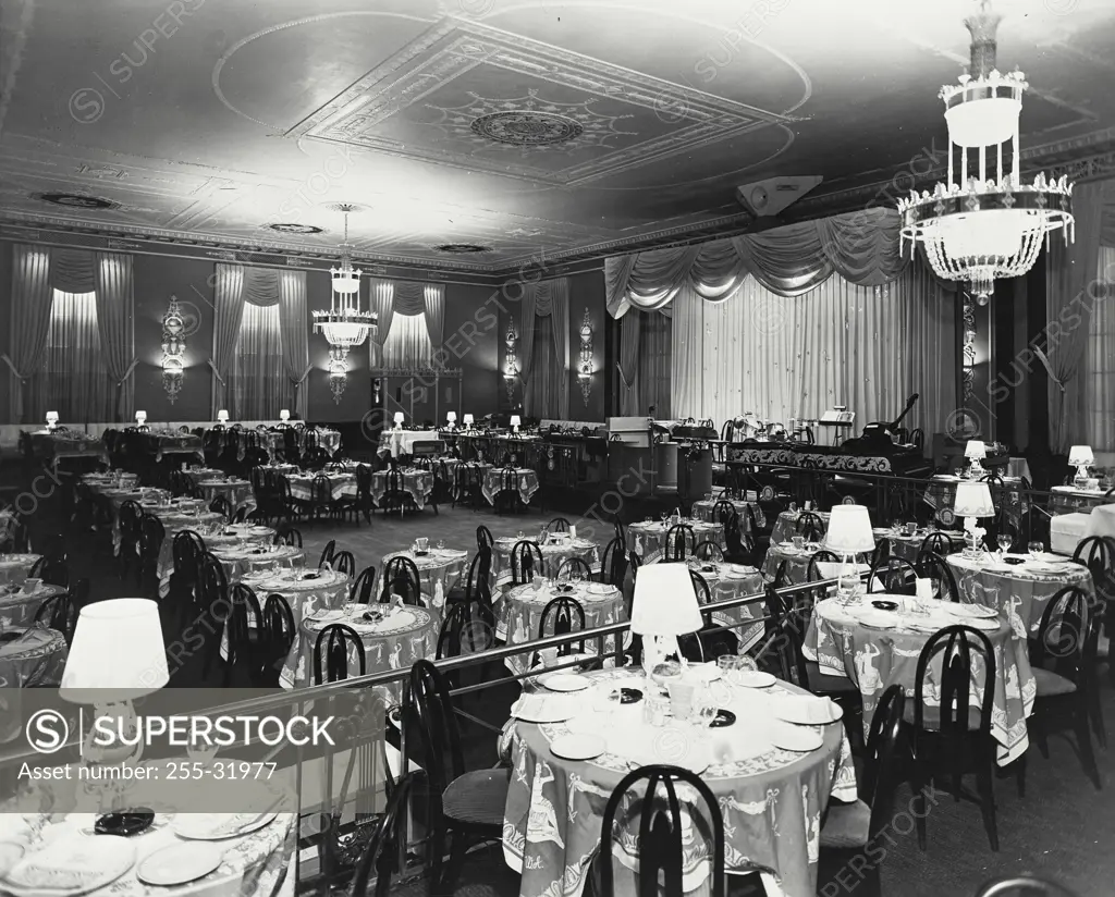 Vintage Photograph. The Wedgewood room of the Waldorf - Astoria decorated by designer Clark Robinson
