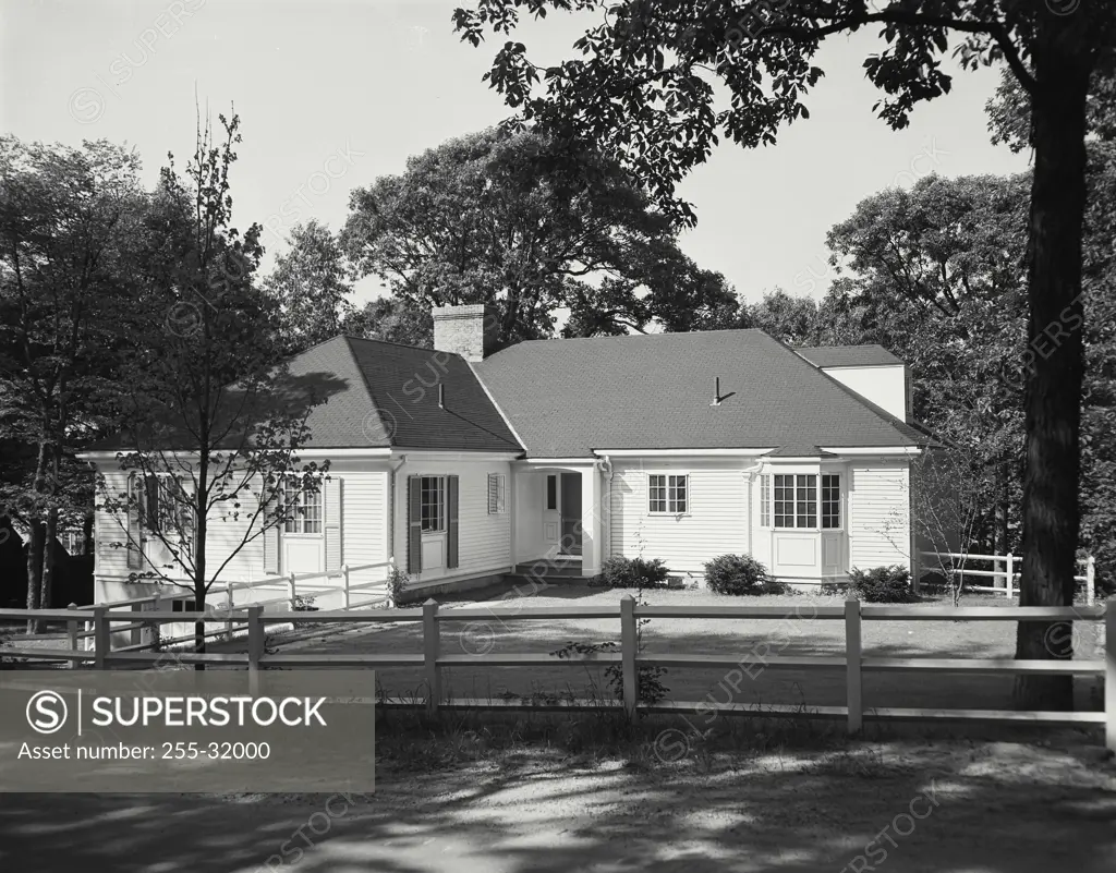 Vintage Photograph. Exterior of House with trees in front yard