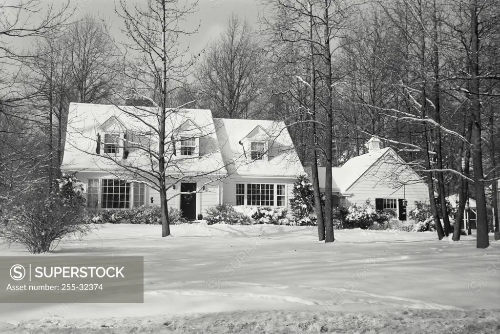 Vintage Photograph. Suburban Home during winter in Wyncote, PA