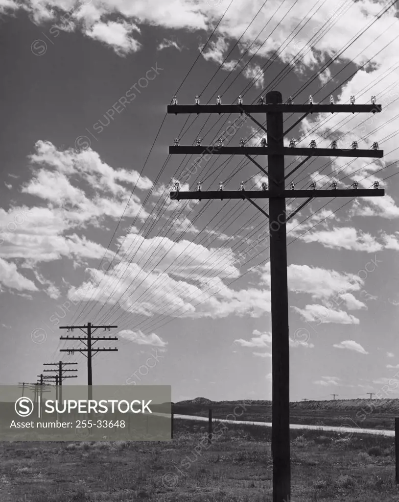 Telephone lines along a road, Wyoming, USA