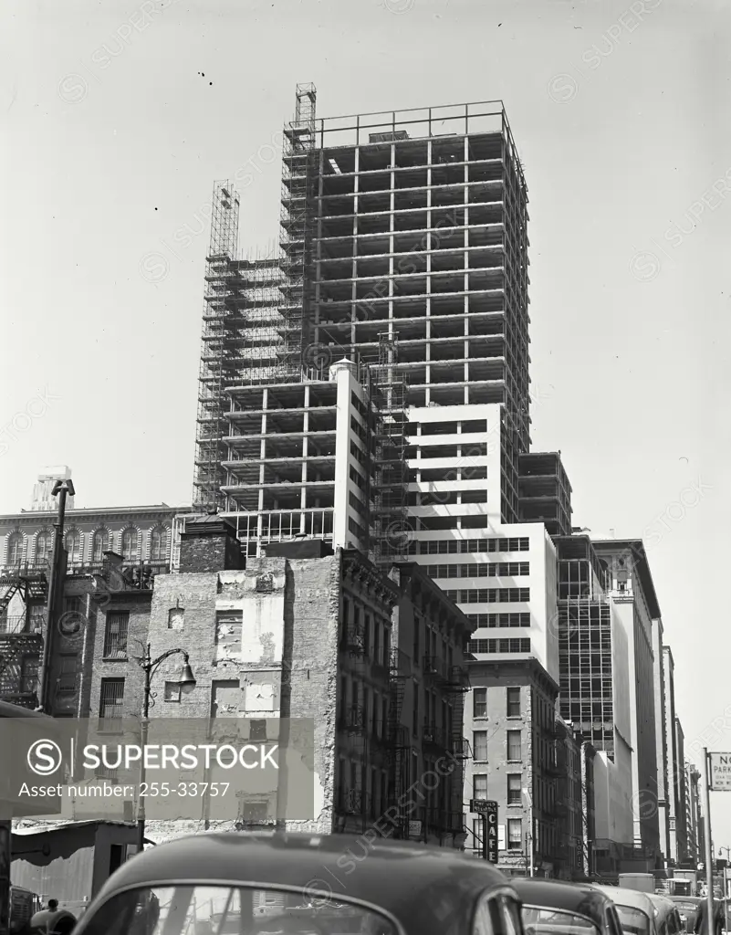 Vintage Photograph. New office building under construction on Lexington Avenue at 47th Street