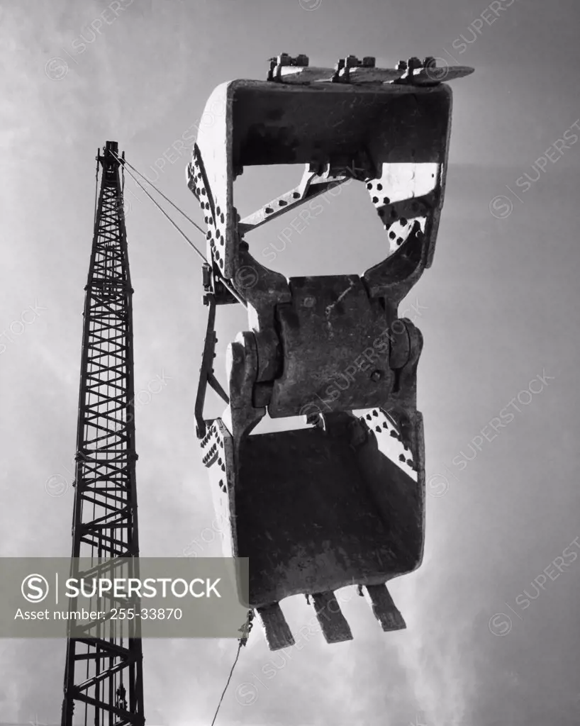 Low angle view of a scoop of crane