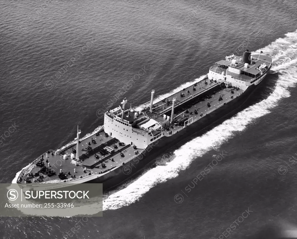 High angle view of a supertanker in the sea, Baltimore