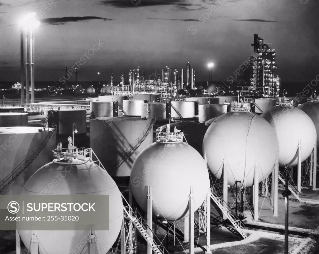 Fuel storage tanks at an oil refinery, Cities Service Refinery, Lake Charles, Louisiana, USA