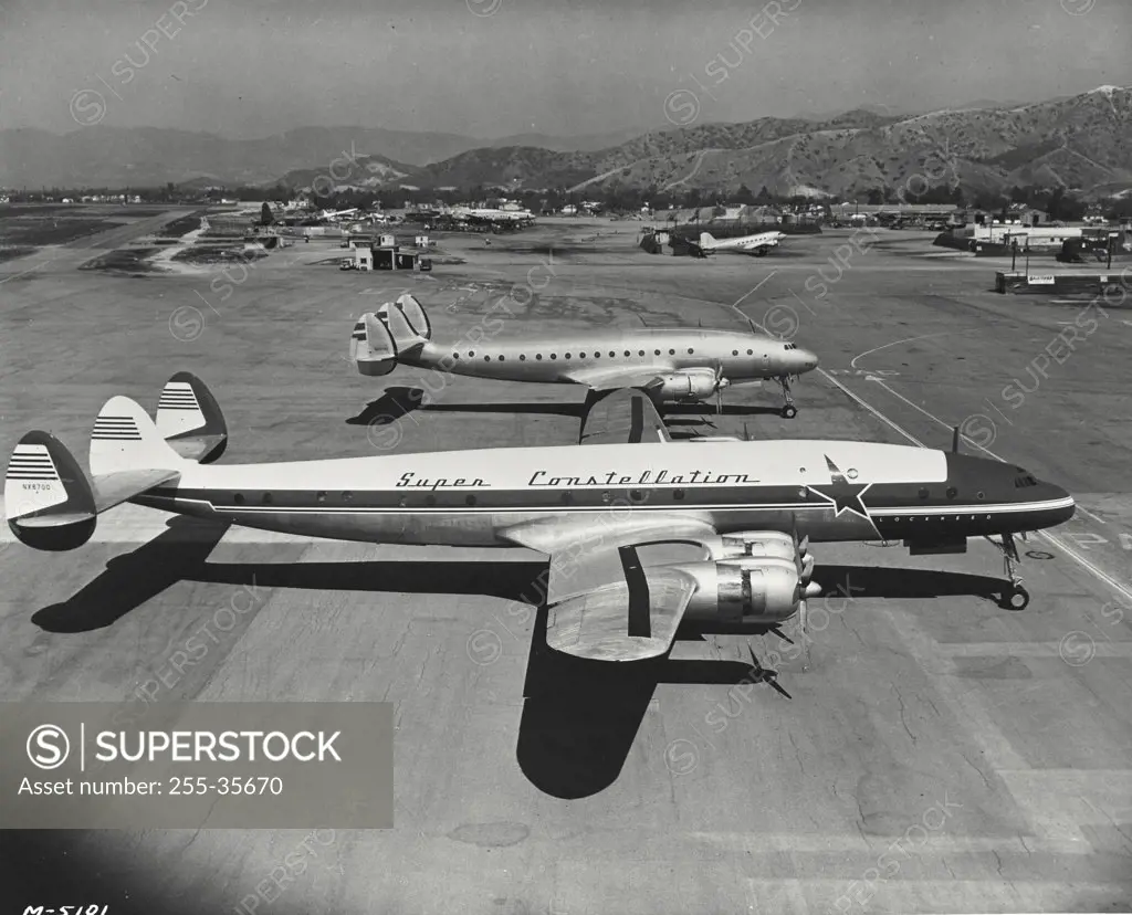 Vintage photograph. Lockheed Aircraft Corporation's new Super Constellation on tarmac