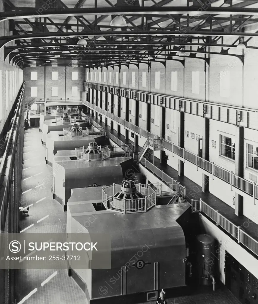 Vintage Photograph. Five modern generators at the La Tuque development