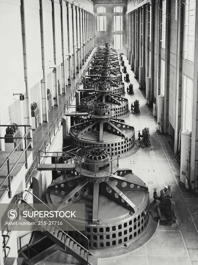 Vintage Photograph. Nine generators in the Shawinigan water and power companies development