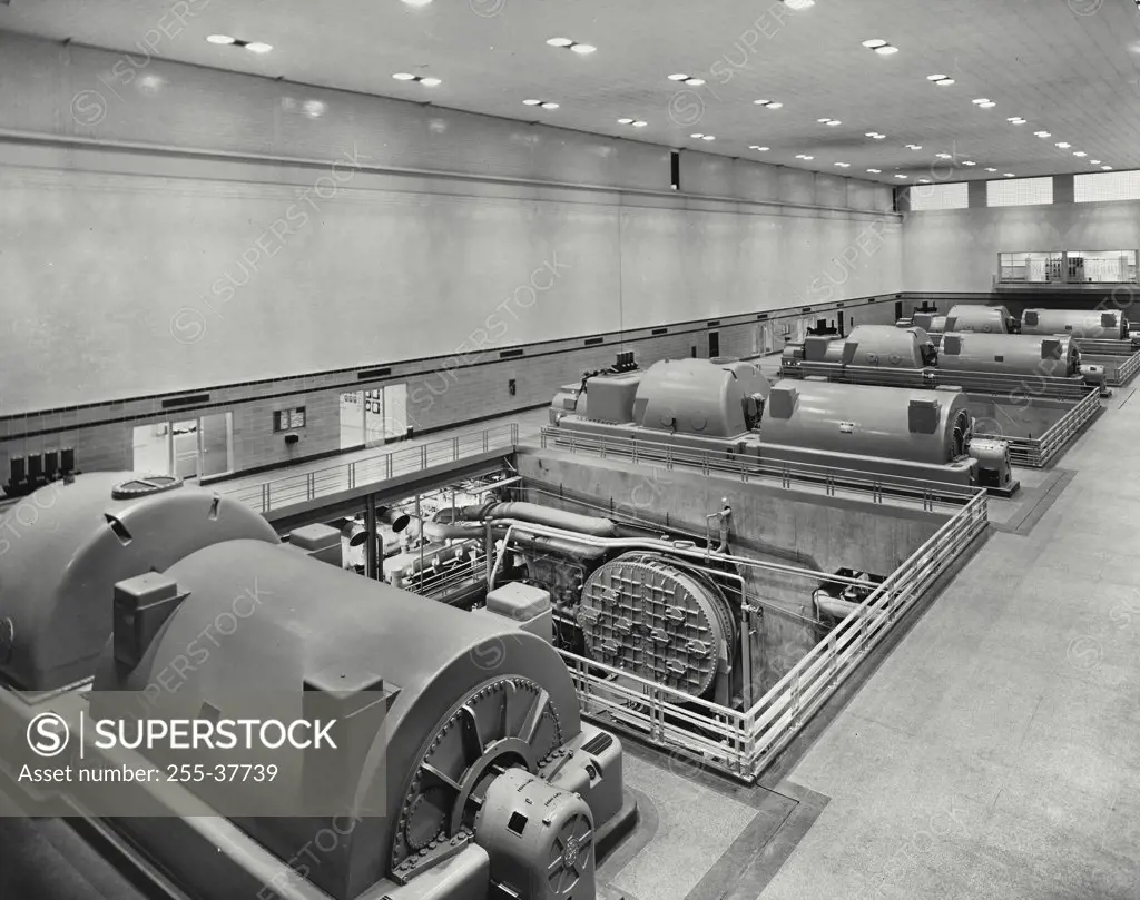 Vintage photograph. Turbine room of the Dayton Power and Light Company, the OH Hutchings Generating Station