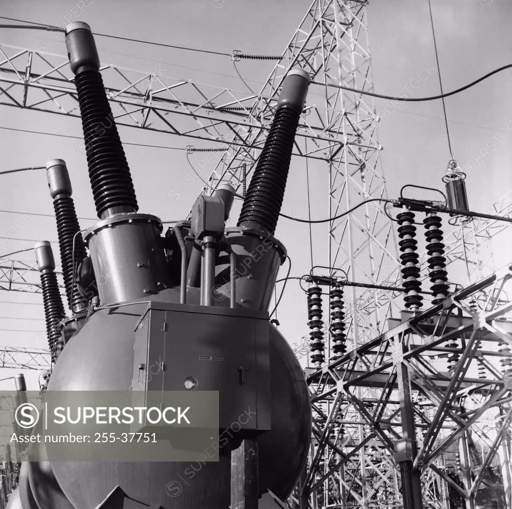 Transformers and power cables at a power station