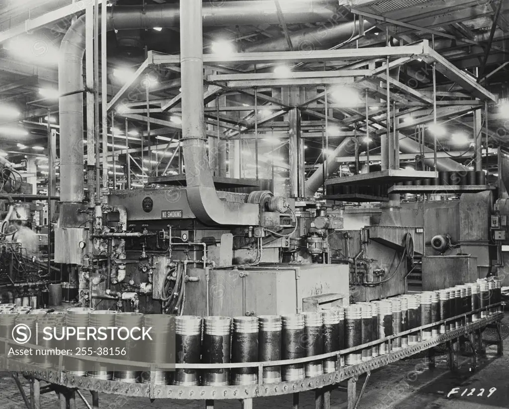 Vintage photograph. Manufacturing cylinders for caterpillar tractor engines