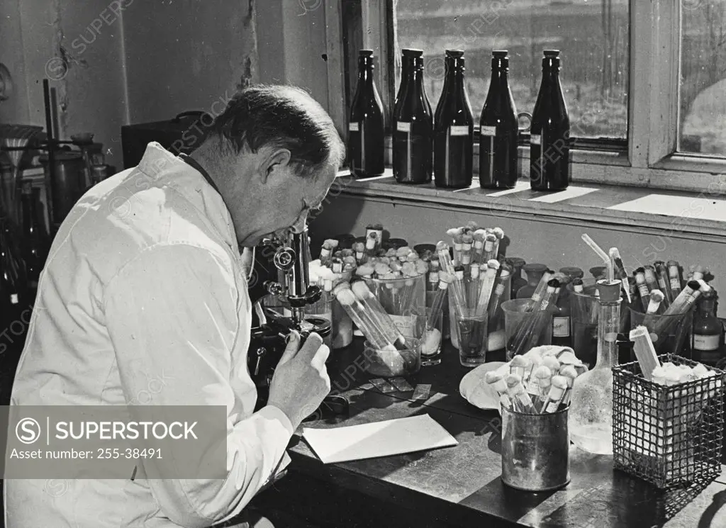 Vintage photograph. Investigation of yeasts and bacteria concerned in cider making, Agricultural and Horticultural Research Station, Bristol University, England