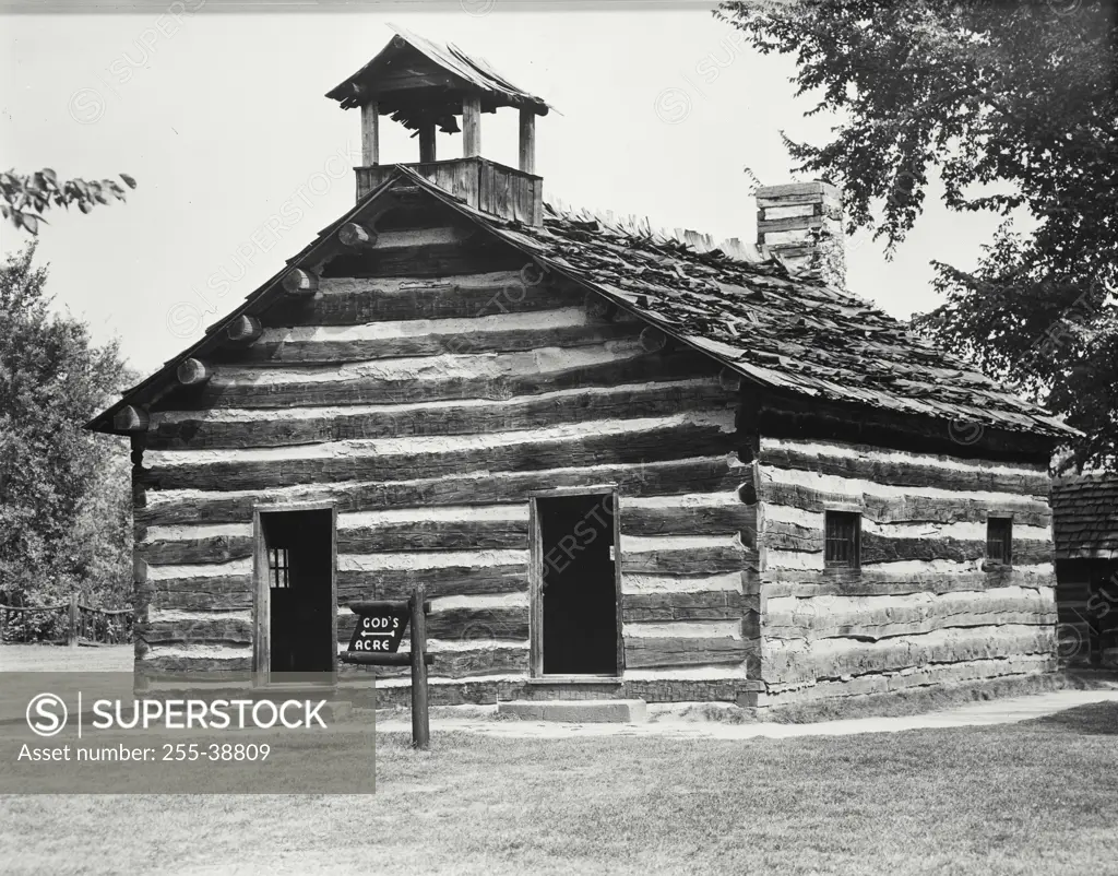 Vintage Photograph. Reconstructed replica of the First Public School of the Northwest Territory, Ohio