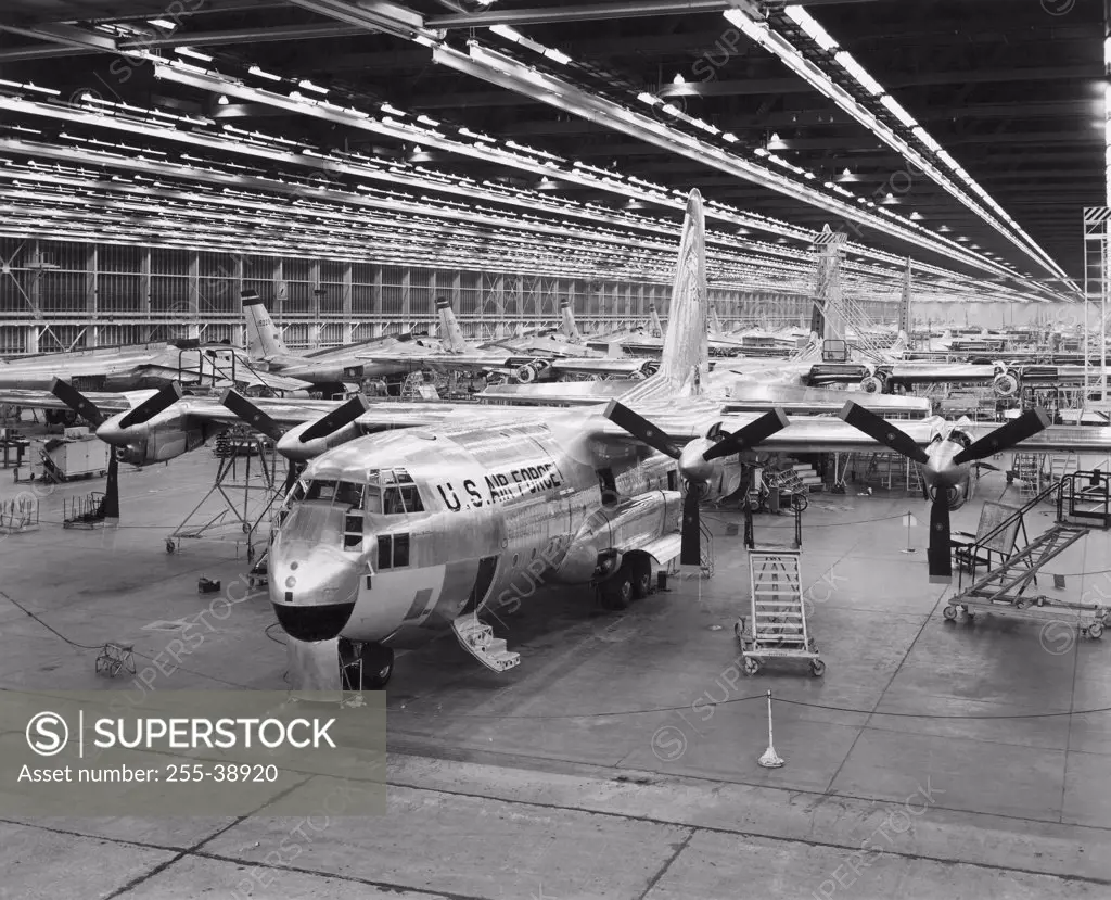Production of airplanes at a factory, Lockheed C-130, Hercules transports, Marietta, Georgia, USA