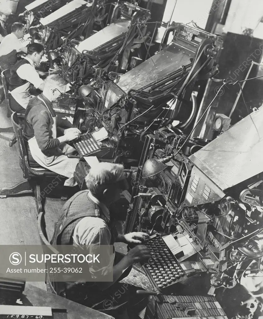 Vintage Photograph. Linotype operators at work at the New York Times