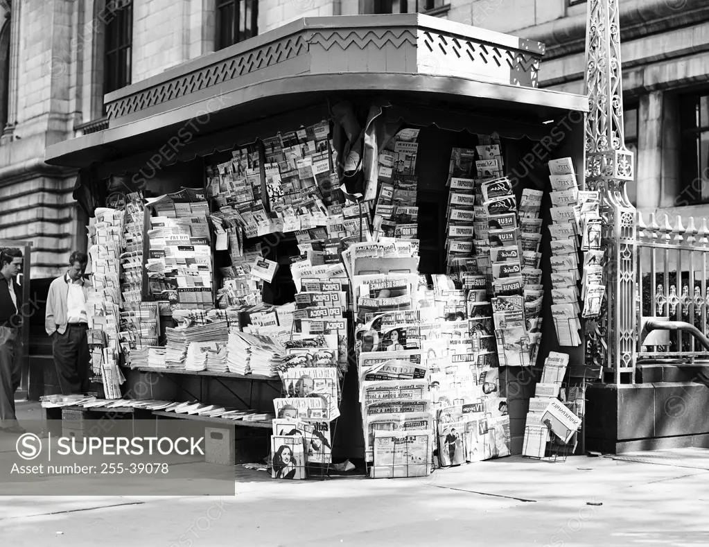 Facade of a news stall, New York City, New York State, USA