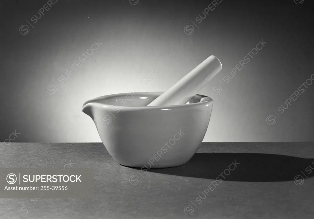 Vintage Photograph. Close-up of a mortar and pestle