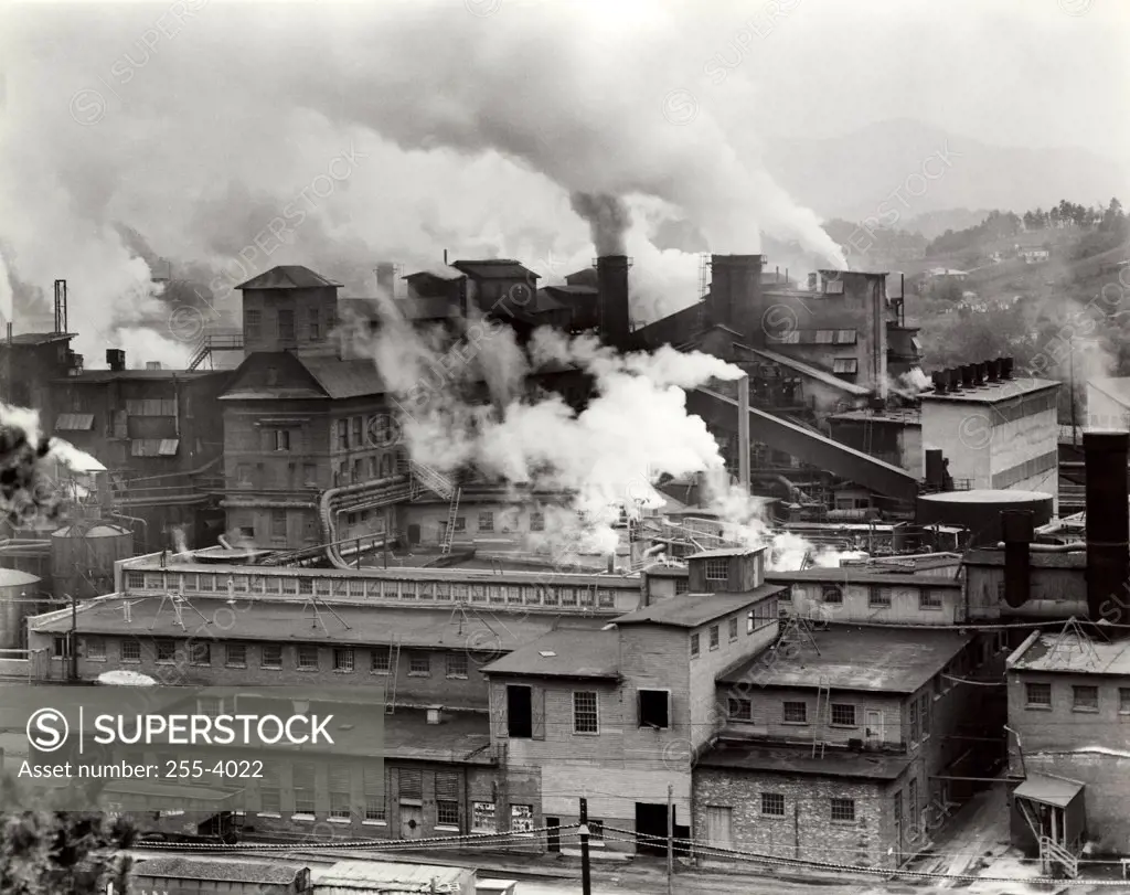 High angle view of a paper mill, Champion Paper and Fibre Company, Canton, North Carolina, USA
