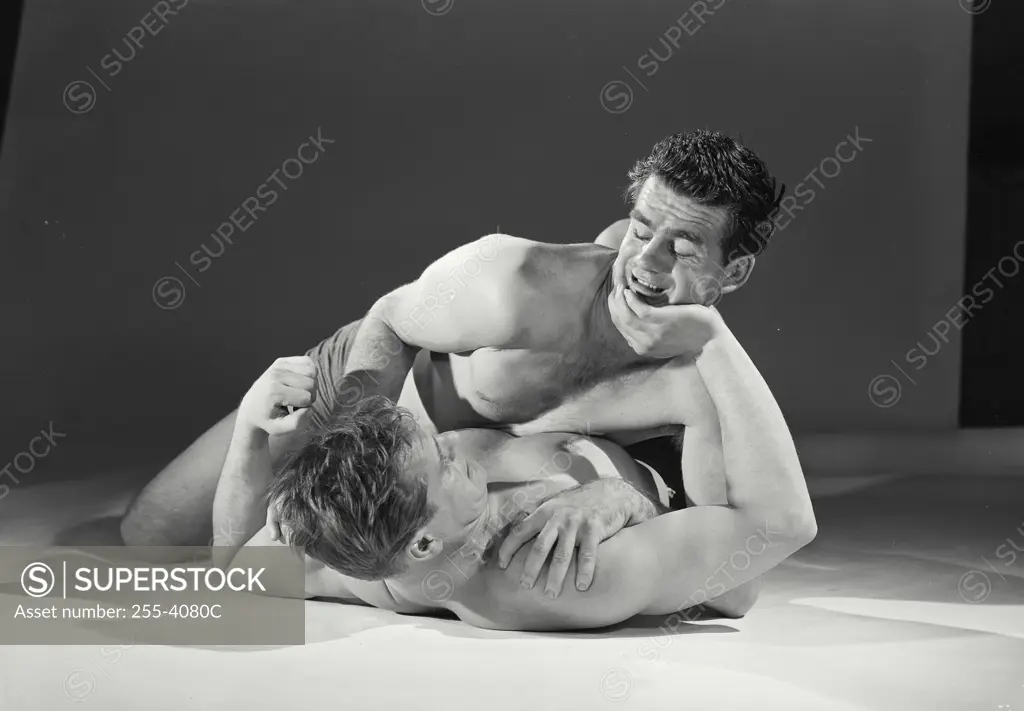 Vintage Photograph. Two wrestlers trying to pin each other