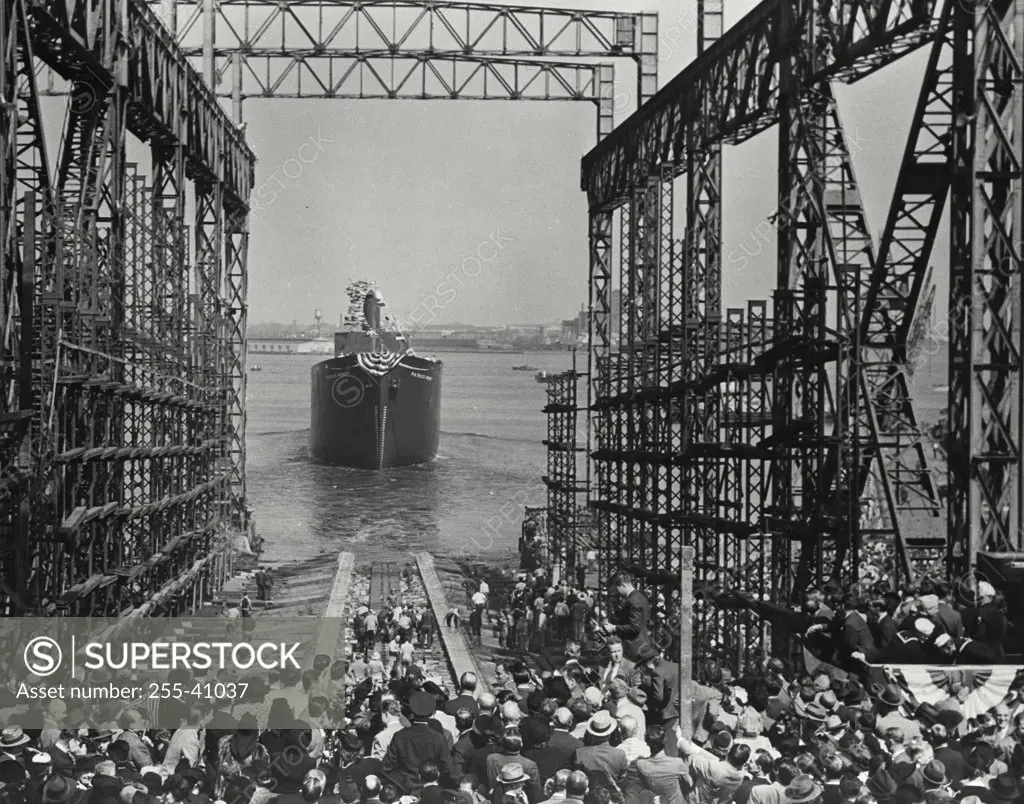 Vintage photograph. Launching of the SS Patrick Henry, Baltimore, Maryland, USA, September 27, 1941