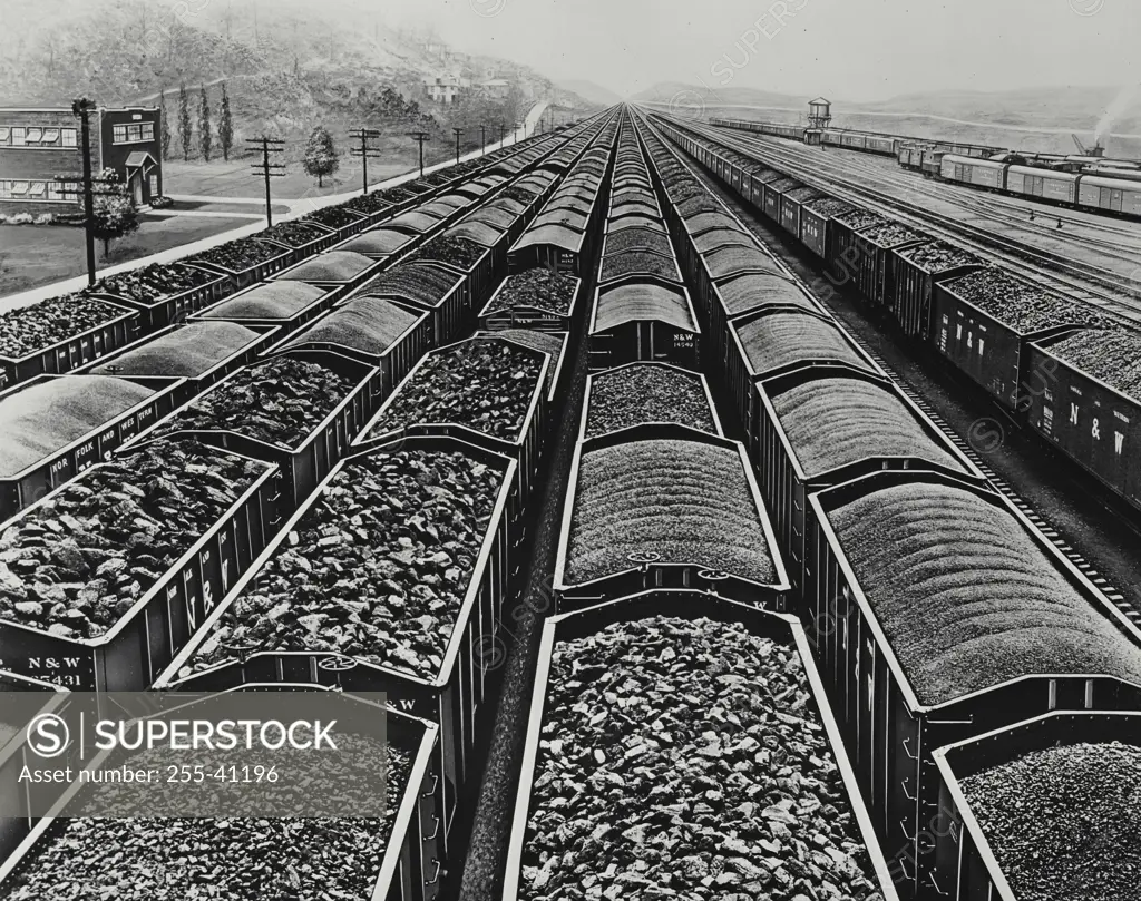 Vintage Photograph. Railroad cars loaded up with coal