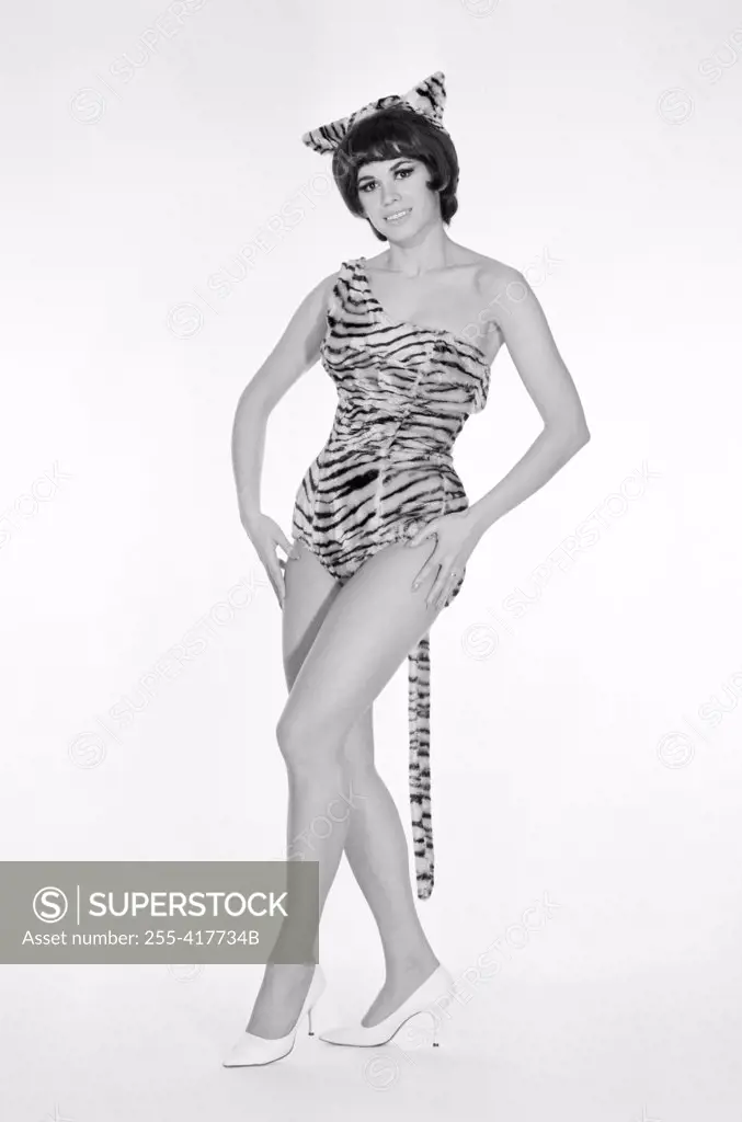 Pin-up girl dressed up as tiger