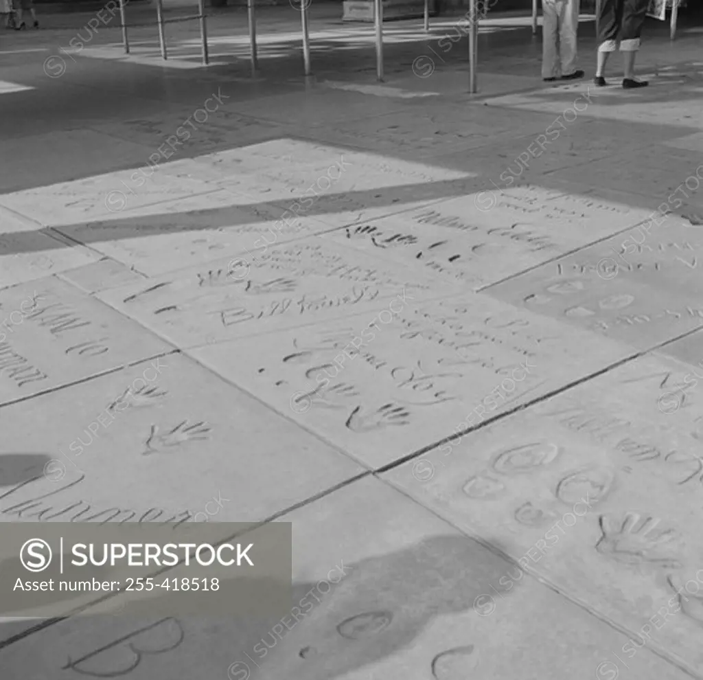 USA, California, Los Angeles, Hollywood, imprints of movie stars made in cement at Grauman's Chinese Theatre on Hollywood Boulevard