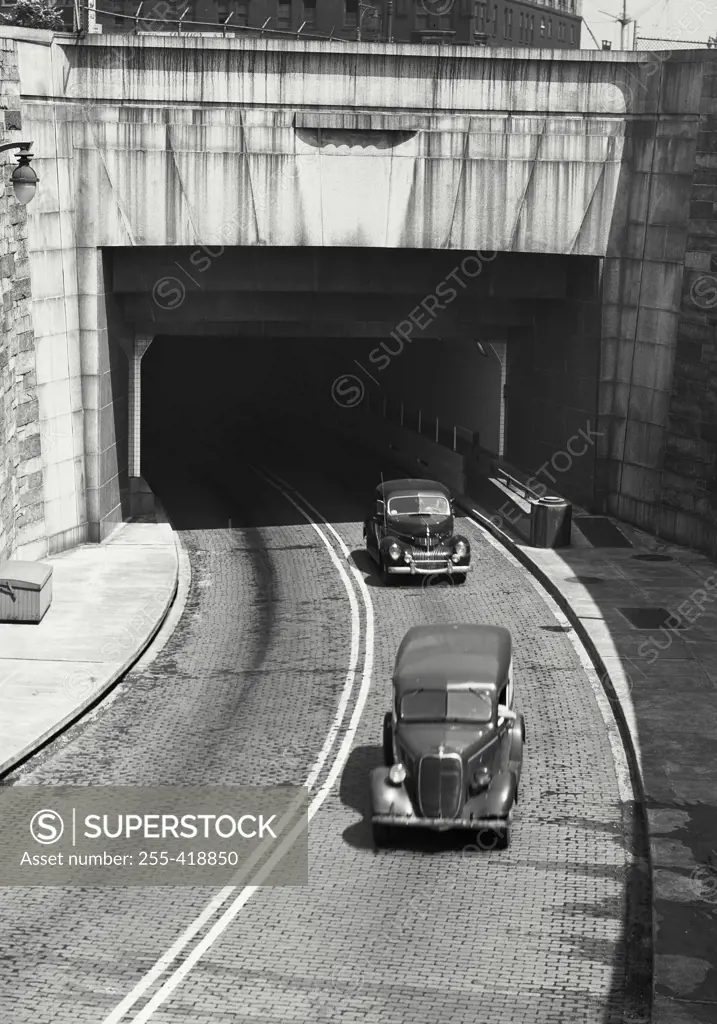 Vintage Photograph. Cars coming out of the Mid Town Tunnel exit, Manhattan side