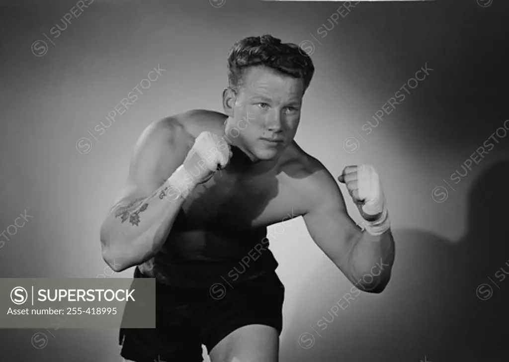 Young man in boxing stance