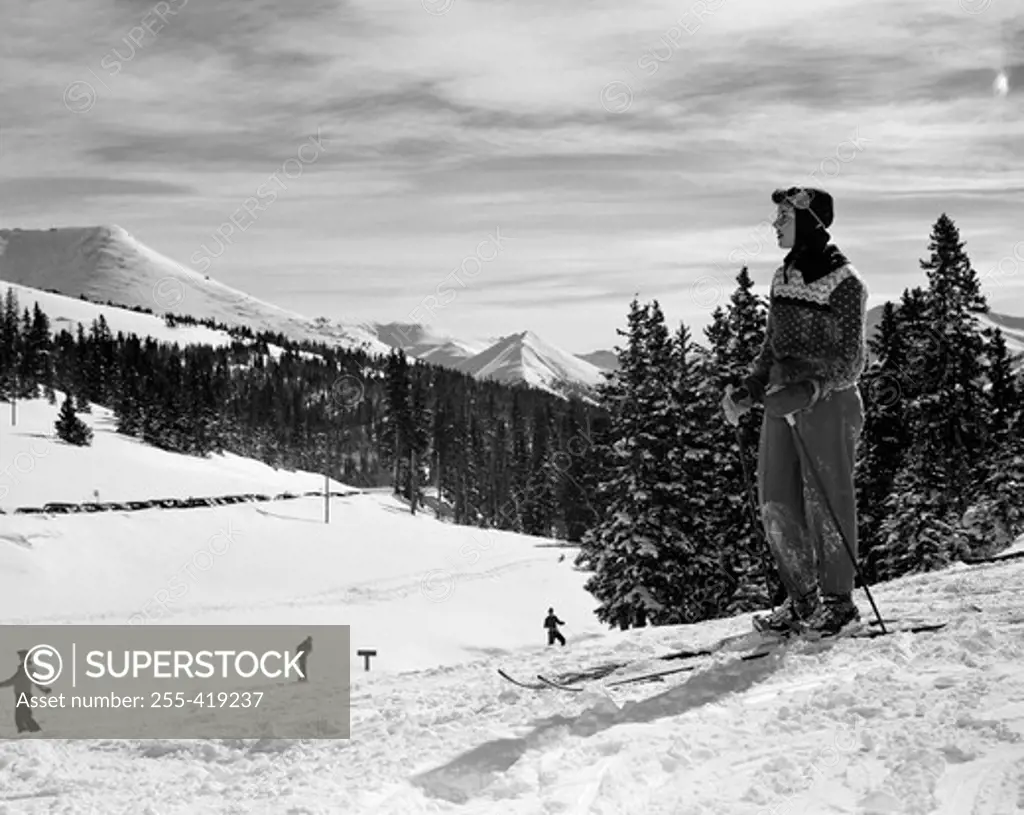 Teenage girl skiing