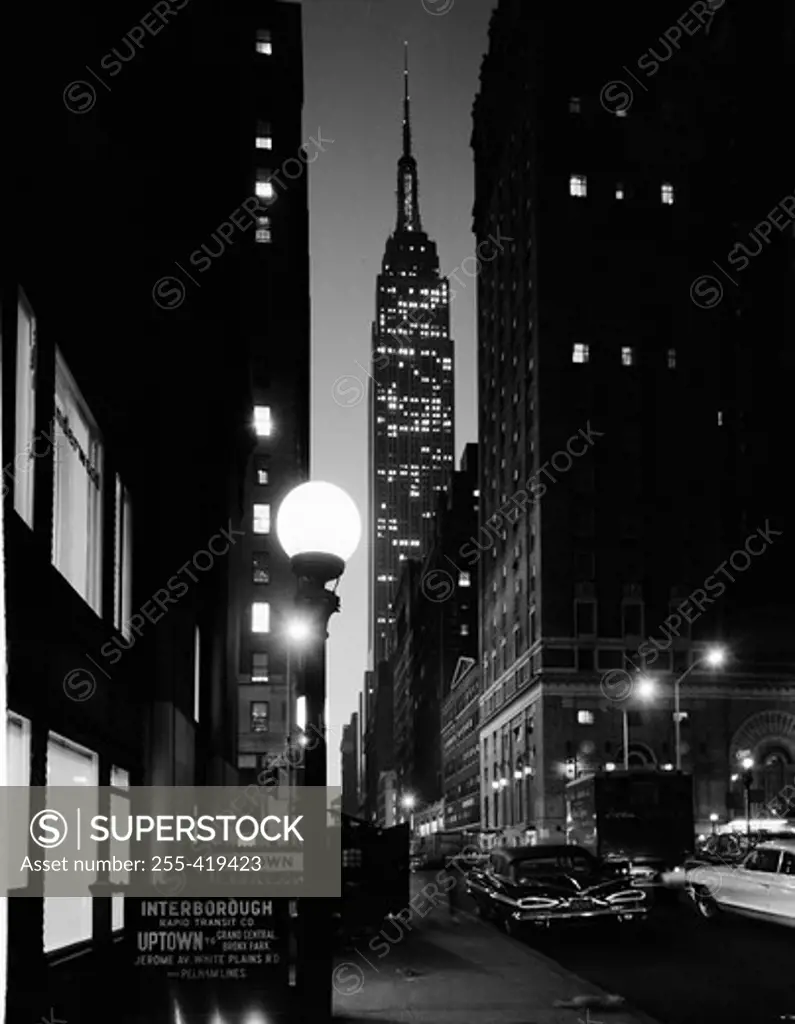 USA, New York State, New York City, Night view of Empire State Building from Park Avenue South at 33rd Street