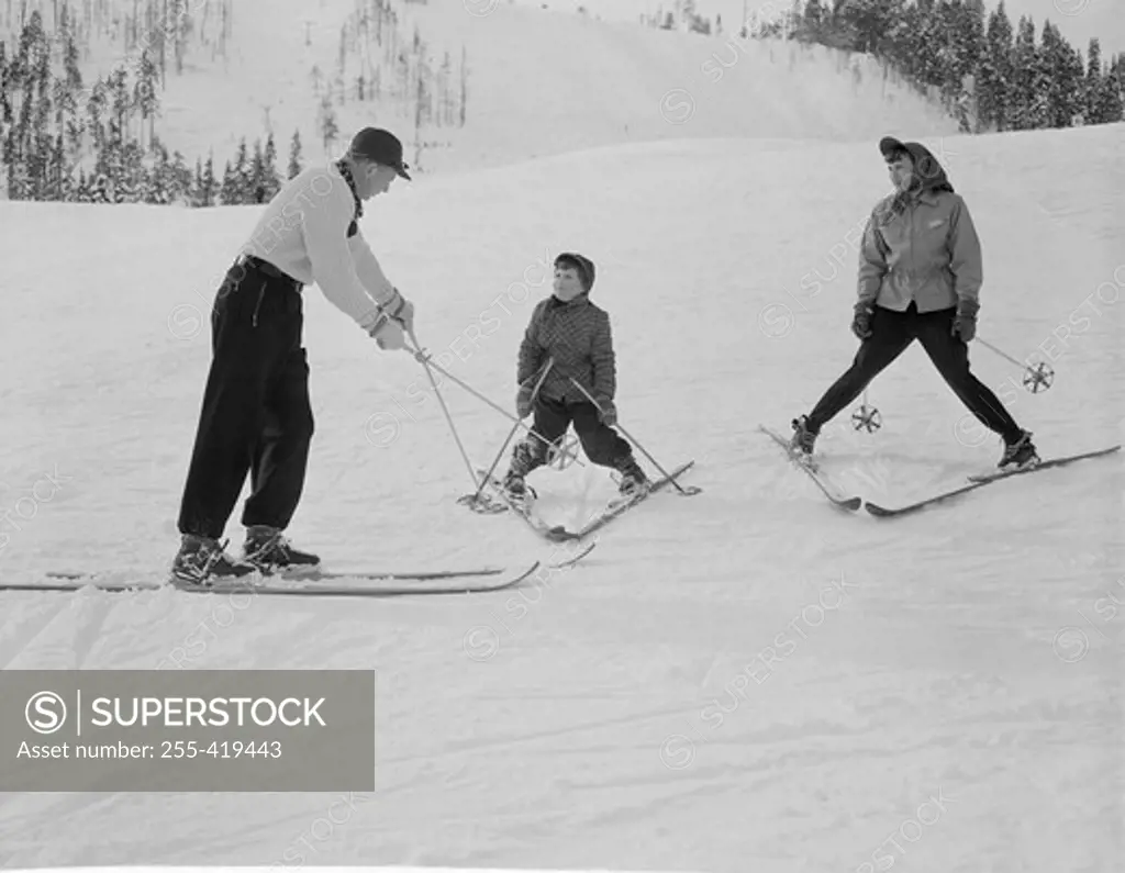 Ski instructor giving lessons