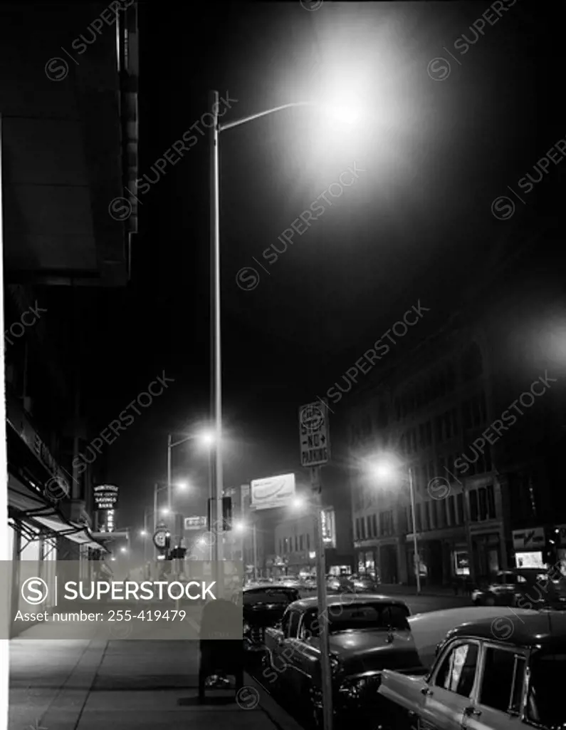 USA, Massachusetts, Worcester, Downtown area showing newly installed lights, night view