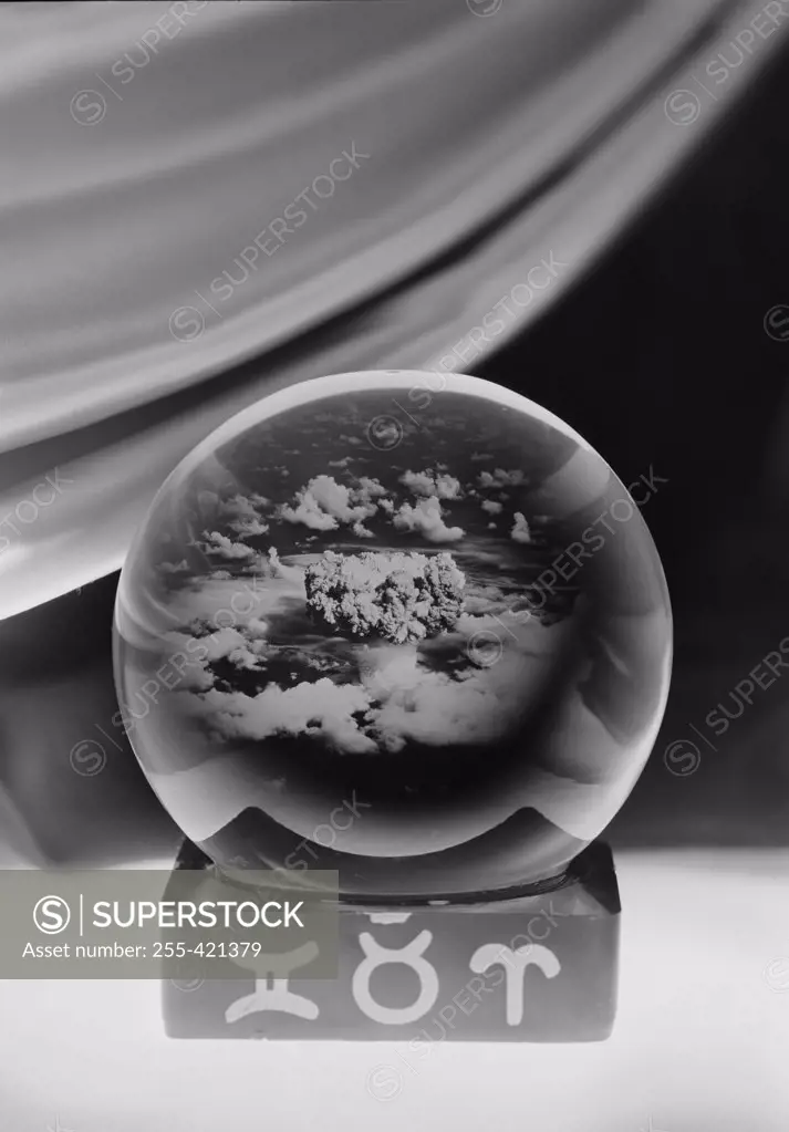 Crystal ball showing bomb explosion