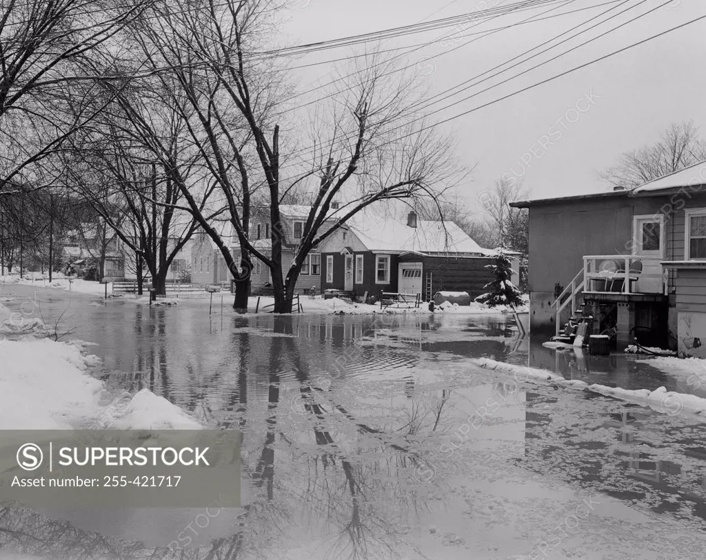 USA, New York State, Binghamton, Flood scene in residential area