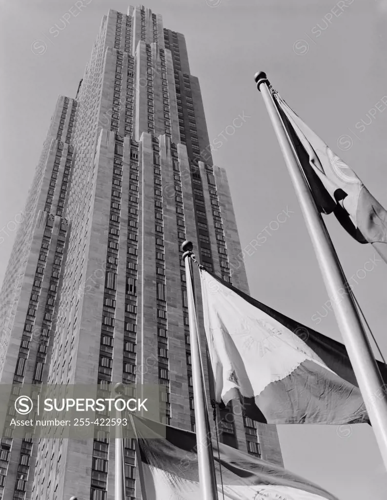 USA, New York City, Manhattan, Rockefeller Center, low angle view