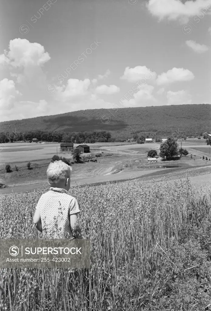 Boy walking in field
