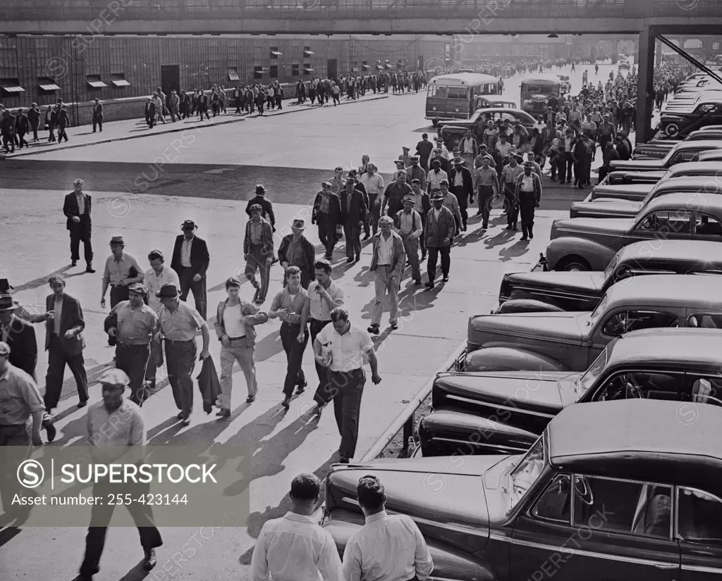 USA, Michigan, Dearborn, Workers leaving Ford Motor Company plant