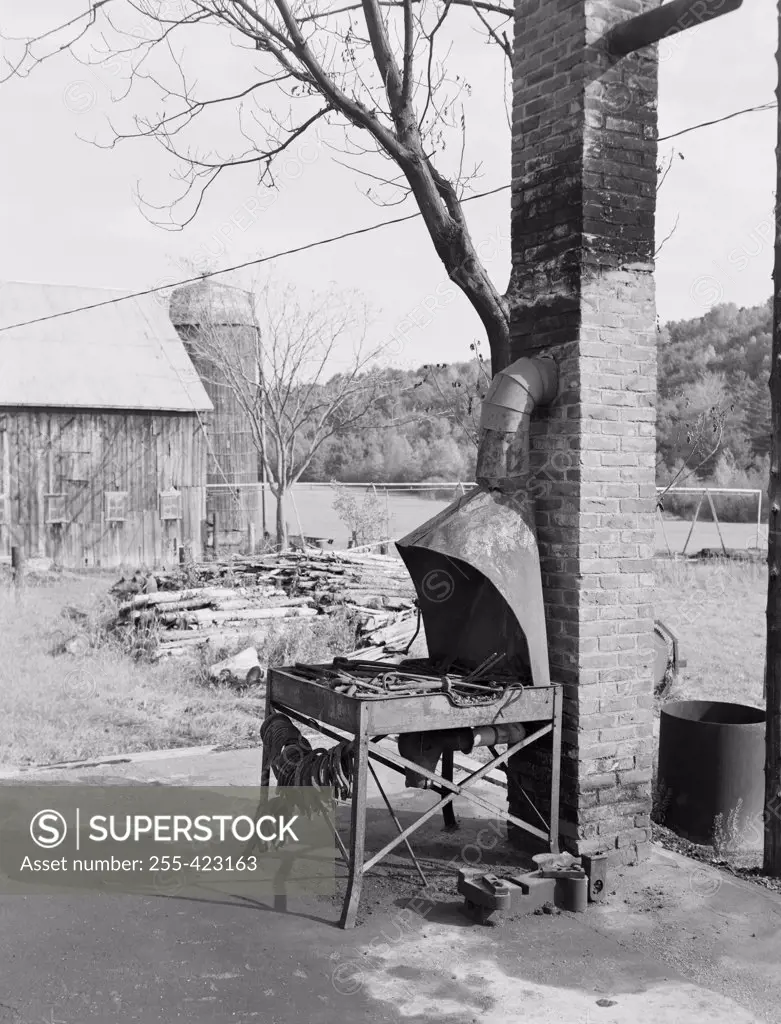 USA, Vermont, near Hammondsville, outdoor blacksmith's shop