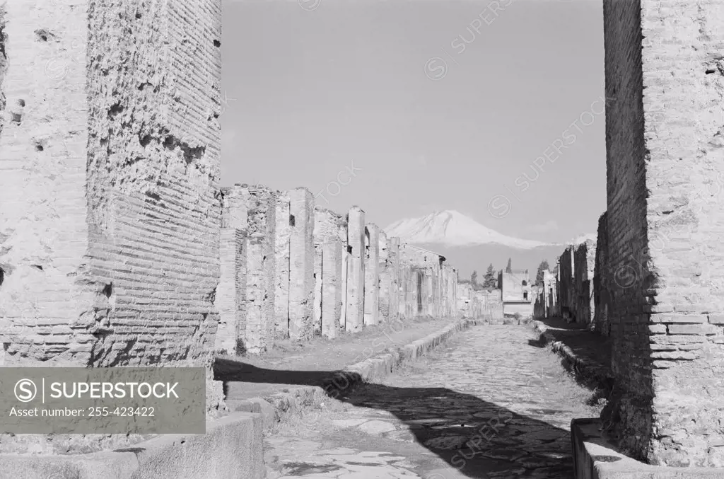 Italy, Campania, Pompeii, Old Roman road through ruins