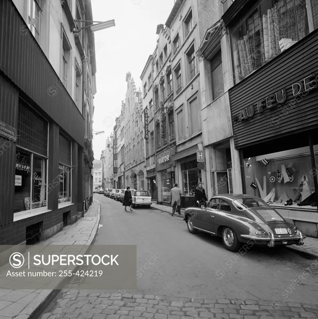 Belgium, Brussels, cars parked in narrow street