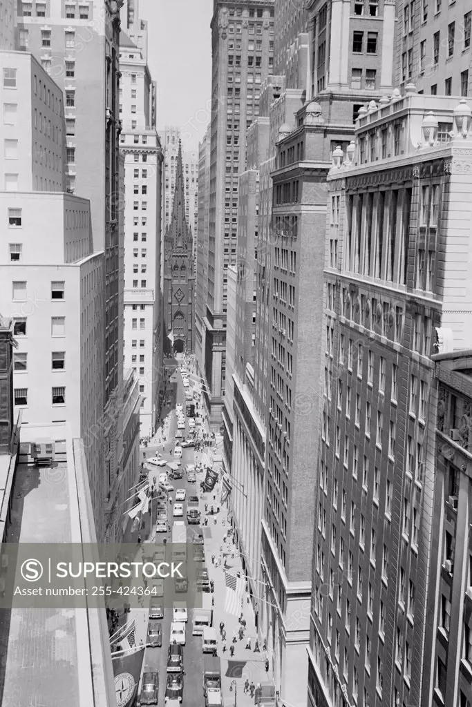 USA, New York City, Wall Street, high angle view