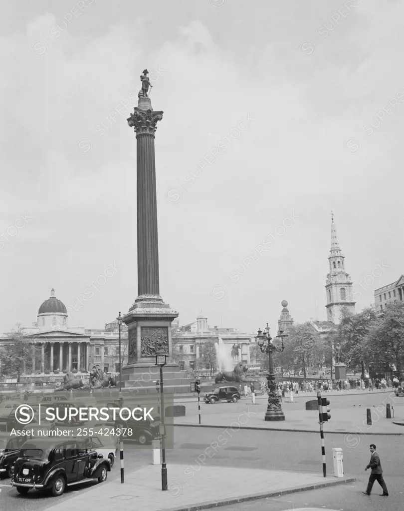 UK, London, Trafalgar Square, with Nelson's Column and National Gallery