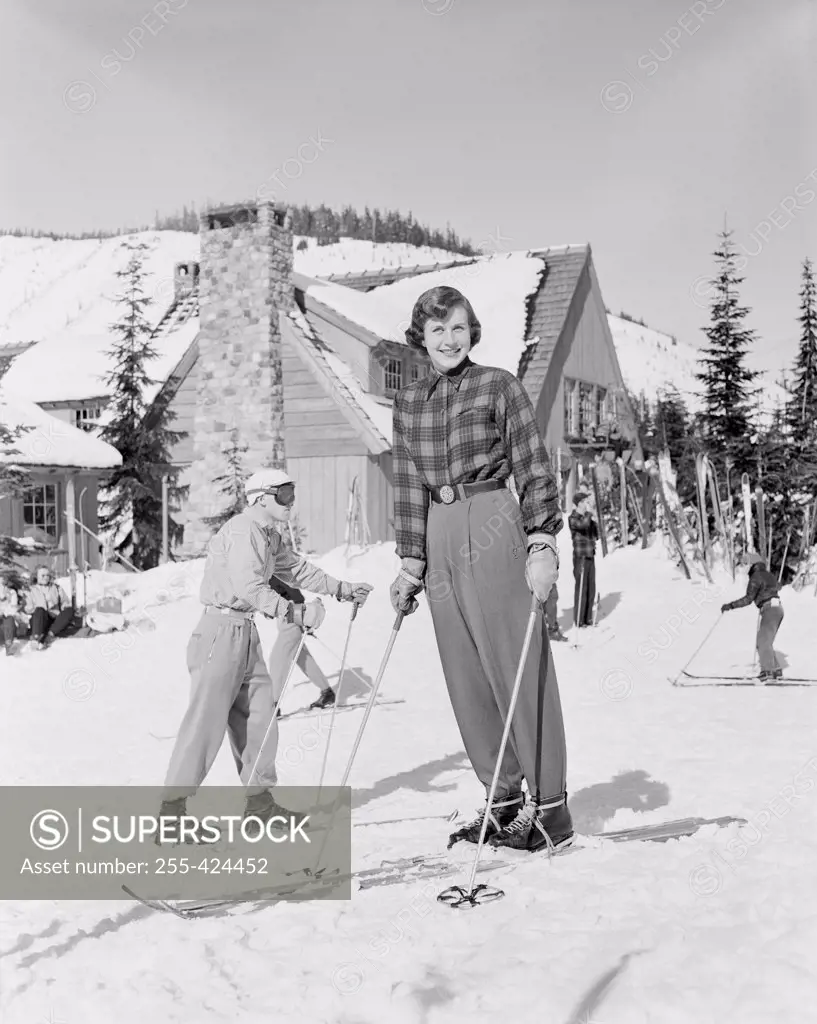 Skiers in ski resort