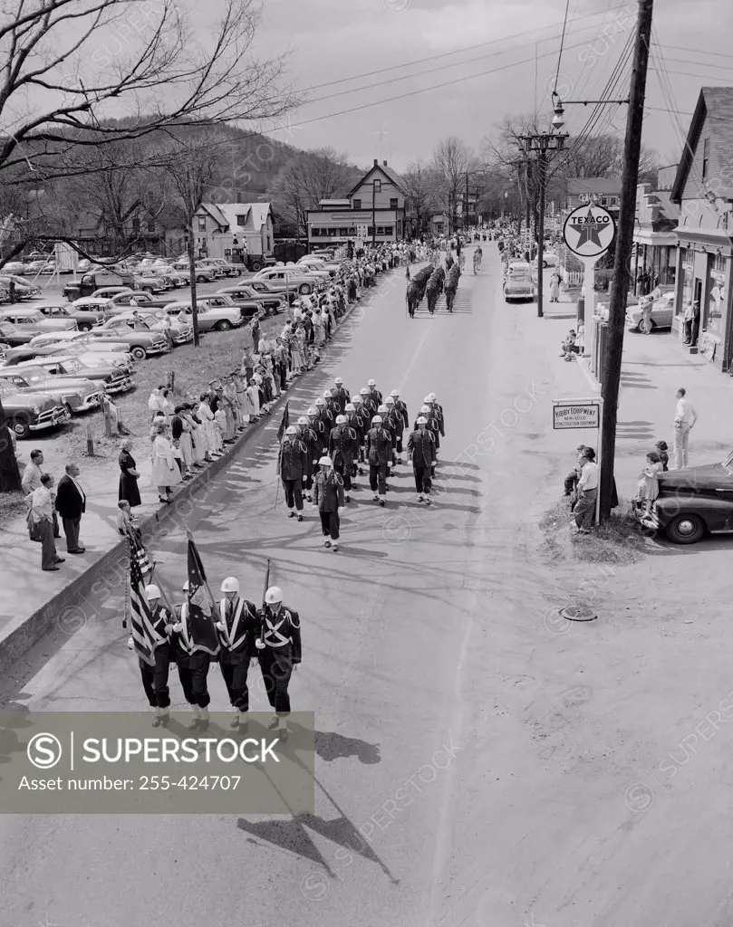 USA, Vermont, White River Junction, parade on town street