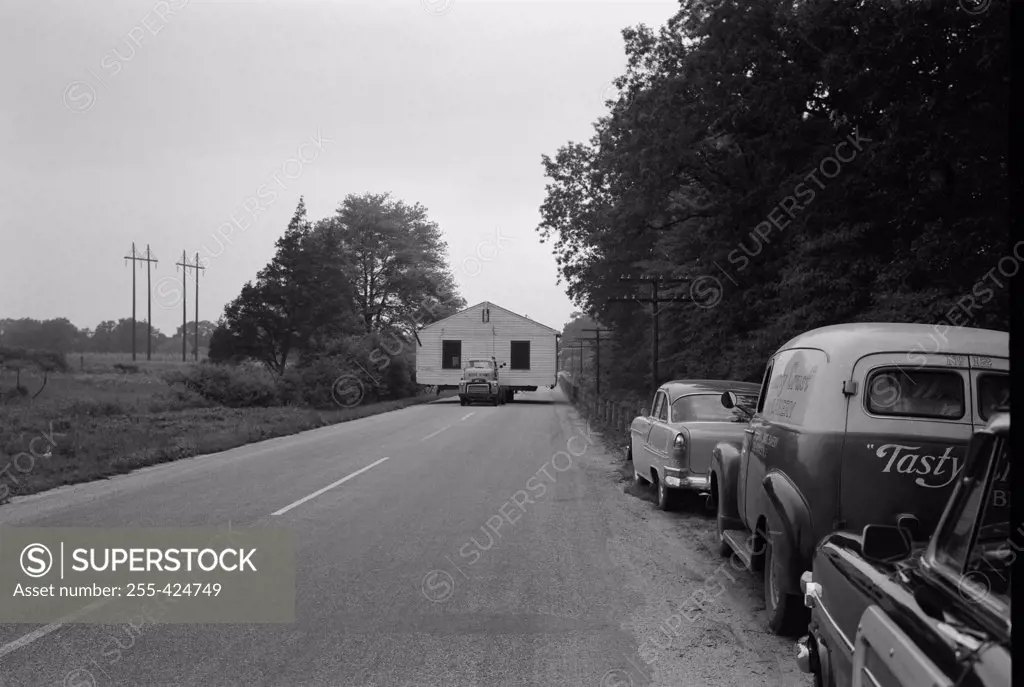 USA, New Jersey, Freehold, House moving truck on Route 537
