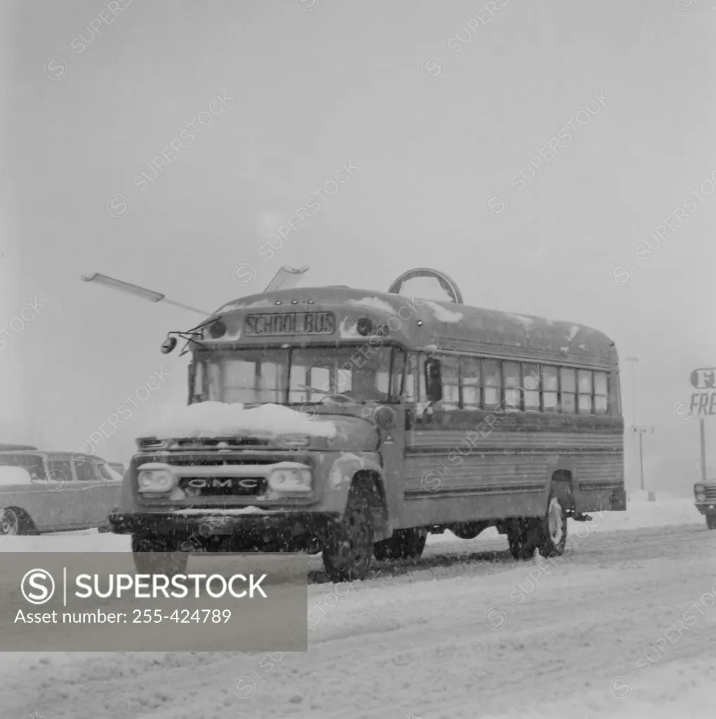 USA, School bus in Winter