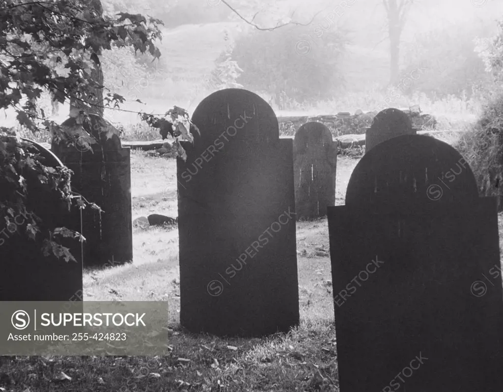 USA, New England, Old slate gravestone markers found in old New England cemeteries